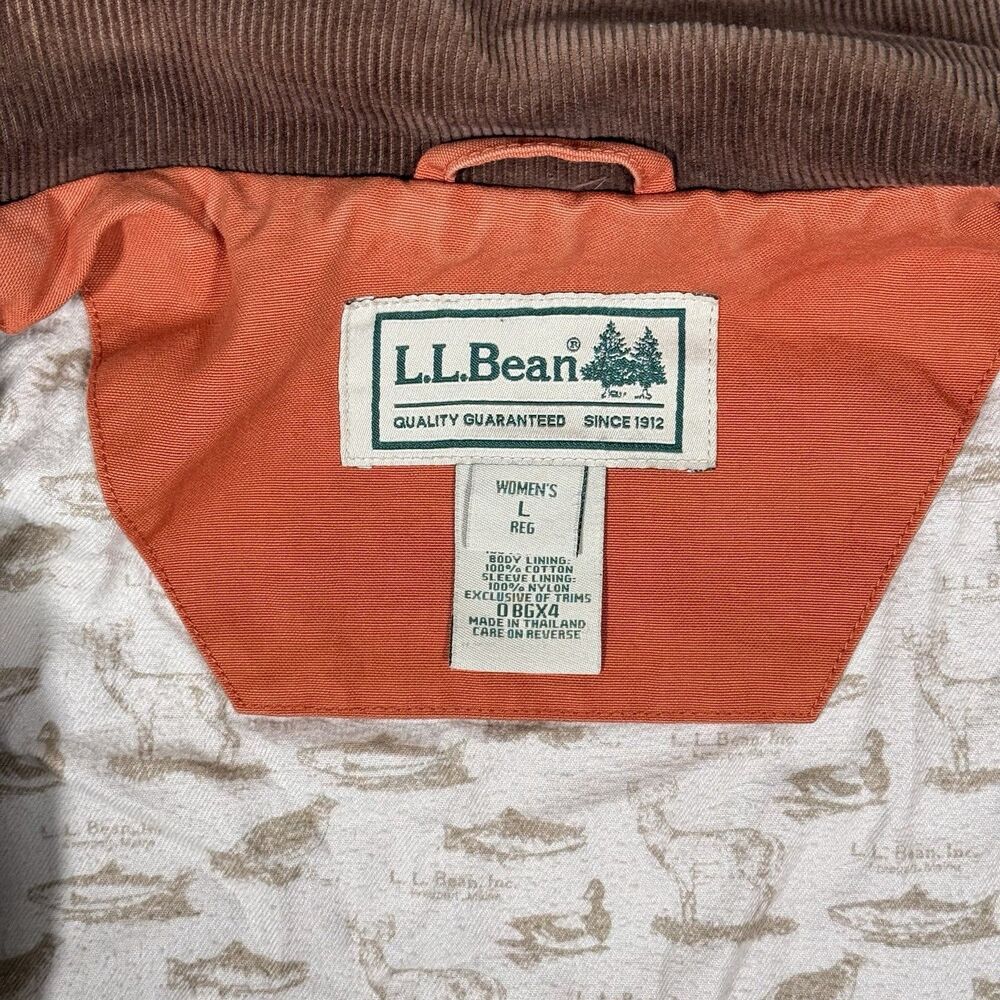 LL Bean Vintage Barn Chore Coat Canvas Field Jacket Womens Large Orange - Picture 10 of 12
